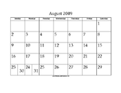 August 2009 Calendar with Jewish holidays