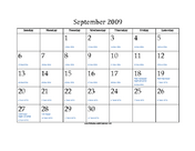 September 2009 Calendar with Jewish equivalents and holidays