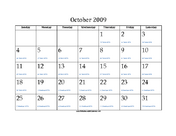 October 2009 Calendar with Jewish equivalents