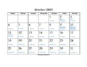 October 2009 Calendar with Jewish equivalents and holidays