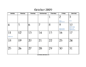 October 2009 Calendar with Jewish holidays