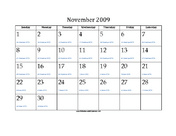 November 2009 Calendar with Jewish equivalents