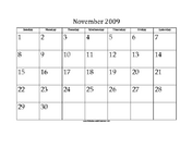 November 2009 Calendar with Jewish holidays