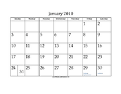 January 2010 Calendar with Jewish holidays
