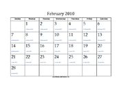 February 2010 Calendar with Jewish equivalents