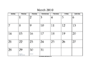 March 2010 Calendar with Jewish holidays