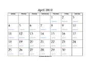 April 2010 Calendar with Jewish equivalents