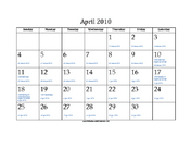 April 2010 Calendar with Jewish equivalents and holidays