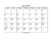 April 2010 Calendar with Jewish holidays