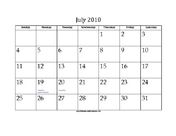 July 2010 Calendar with Jewish holidays