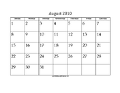 August 2010 Calendar with Jewish holidays