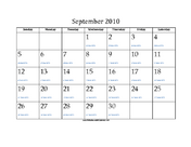 September 2010 Calendar with Jewish equivalents