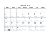 October 2010 Calendar with Jewish equivalents