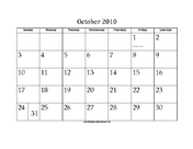 October 2010 Calendar with Jewish holidays