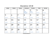 December 2010 Calendar with Jewish equivalents and holidays