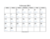 February 2011 Calendar with Jewish equivalents