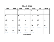 March 2011 Calendar with Jewish equivalents