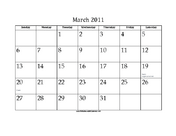 March 2011 Calendar with Jewish holidays