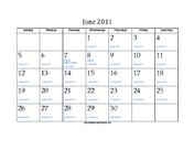 June 2011 Calendar with Jewish equivalents and holidays
