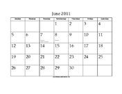 June 2011 Calendar with Jewish holidays