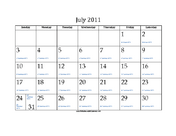 July 2011 Calendar with Jewish equivalents