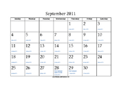 September 2011 Calendar with Jewish equivalents and holidays