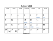 October 2011 Calendar with Jewish holidays