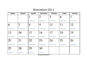 November 2011 Calendar with Jewish equivalents and holidays