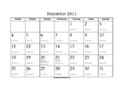 December 2011 Calendar with Jewish equivalents and holidays