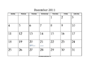 December 2011 Calendar with Jewish holidays
