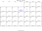 March 2012 Calendar with Jewish equivalents