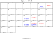 April 2012 Calendar with Jewish equivalents