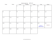 January 2013 Calendar with Jewish holidays