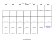 February 2013 Calendar with Jewish equivalents