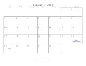 February 2013 Calendar with Jewish holidays