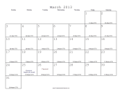March 2013 Calendar with Jewish equivalents
