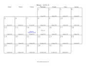 May 2013 Calendar with Jewish equivalents