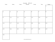 June 2013 Calendar with Jewish holidays