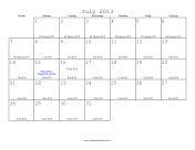 July 2013 Calendar with Jewish equivalents