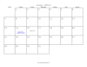 July 2013 Calendar with Jewish holidays