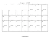 August 2013 Calendar with Jewish equivalents