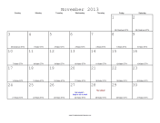 November 2013 Calendar with Jewish equivalents