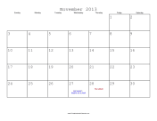 November 2013 Calendar with Jewish holidays