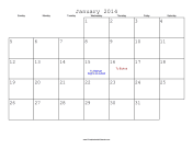 January 2014 Calendar with Jewish holidays