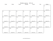 February 2014 Calendar with Jewish equivalents