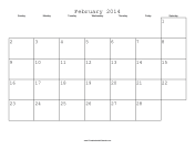 February 2014 Calendar with Jewish holidays