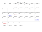 April 2014 Calendar with Jewish equivalents