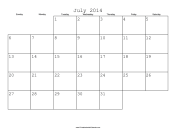 July 2014 Calendar with Jewish holidays