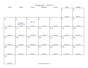August 2014 Calendar with Jewish equivalents