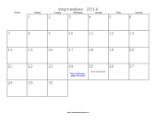 September 2014 Calendar with Jewish holidays